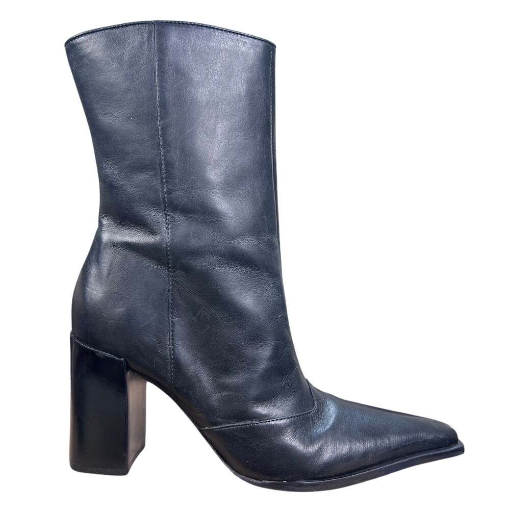 Schutz Mikki Black Leather Block Heel Ankle Boots Size 8
